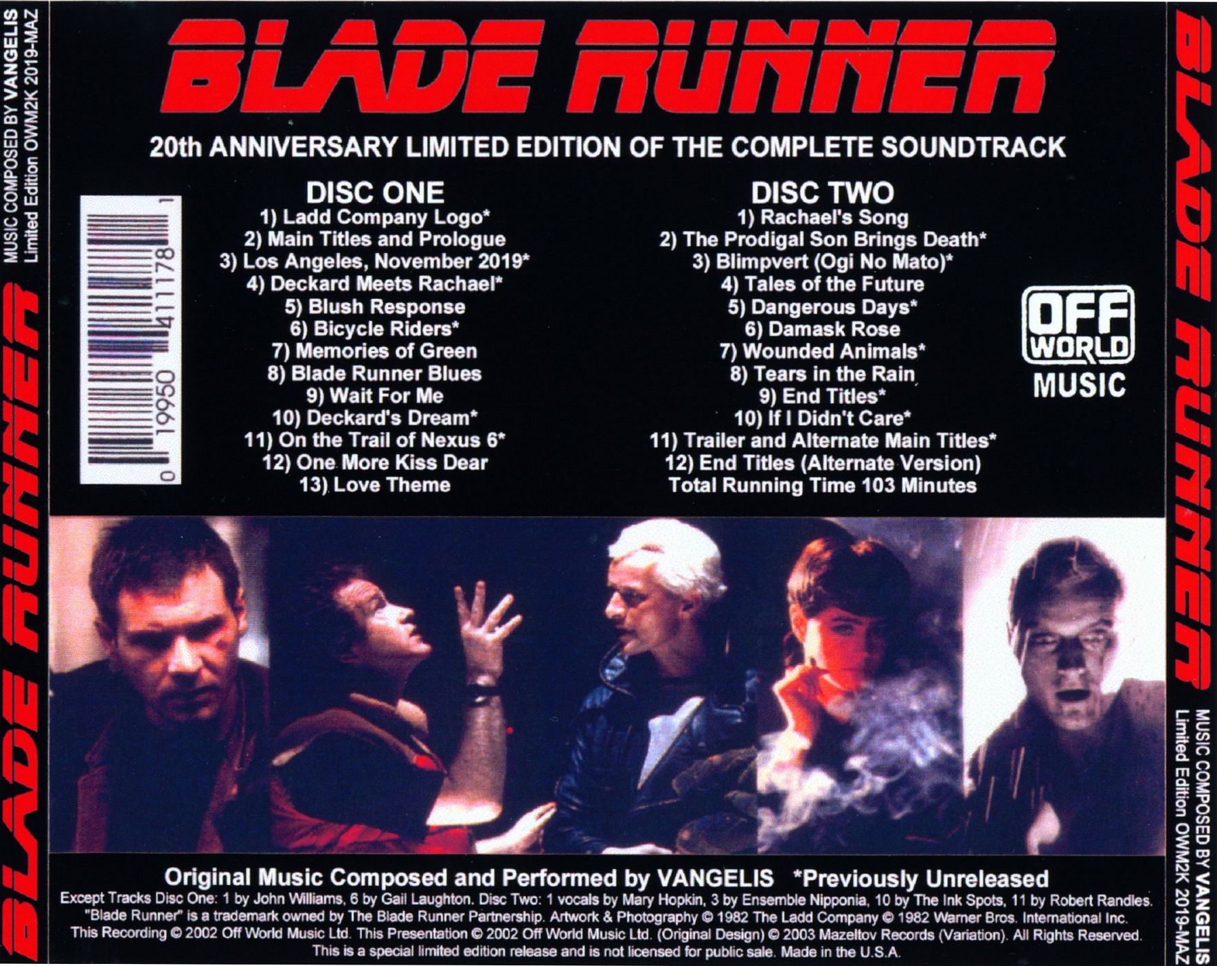 Vangelis - Blade Runner OWM (20th anniversary) - back